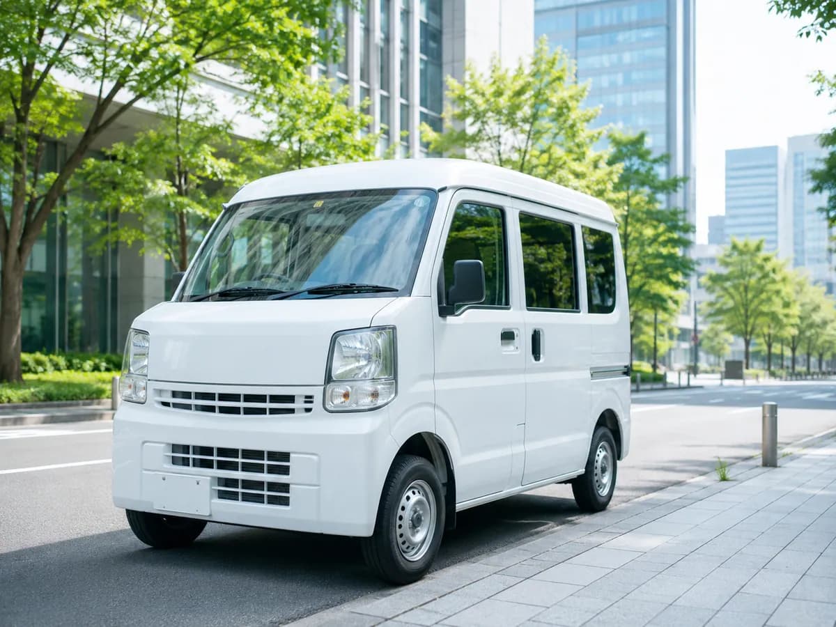 オフィス街の道路脇に停車している軽貨物車両